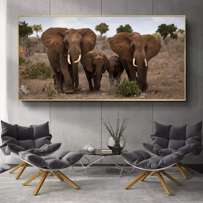 

Black and White Animals Poster and Print Wall Art Canvas Painting African Wild Elephant Family Wall Art Pictures Home Decoration