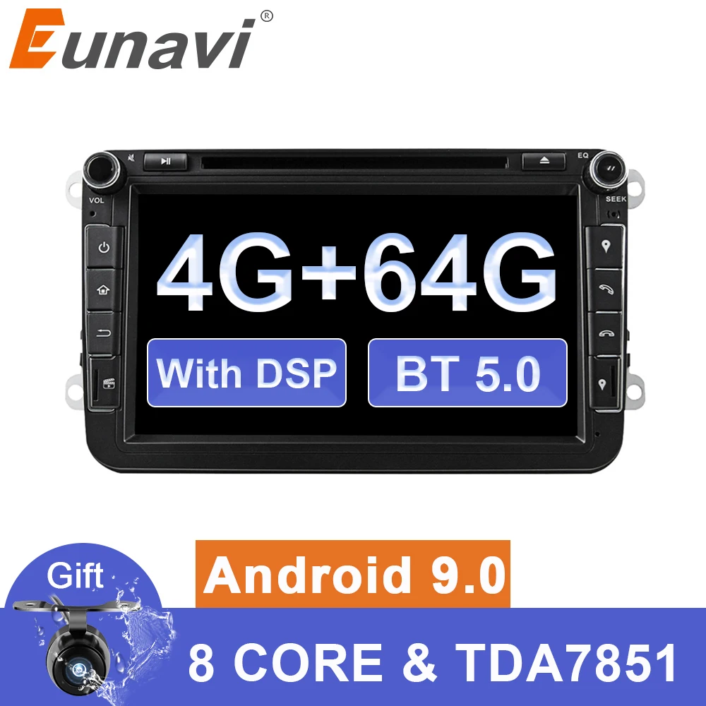 Eunavi 2 din Android 9 автомобильный dvd-плеер для VW Passat CC Polo GOLF 5 6 Touran EOS T5 Sharan Jetta Tiguan gps навигация радио DSP