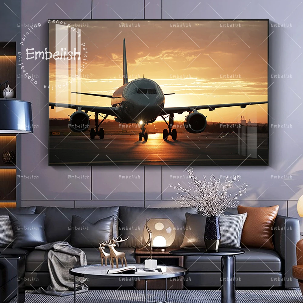 

1 Pieces Sunset Airplane Landing At Road Landscape Wall Art Pictures For Living Room Modern Home Decor Poster HD Canvas Painting
