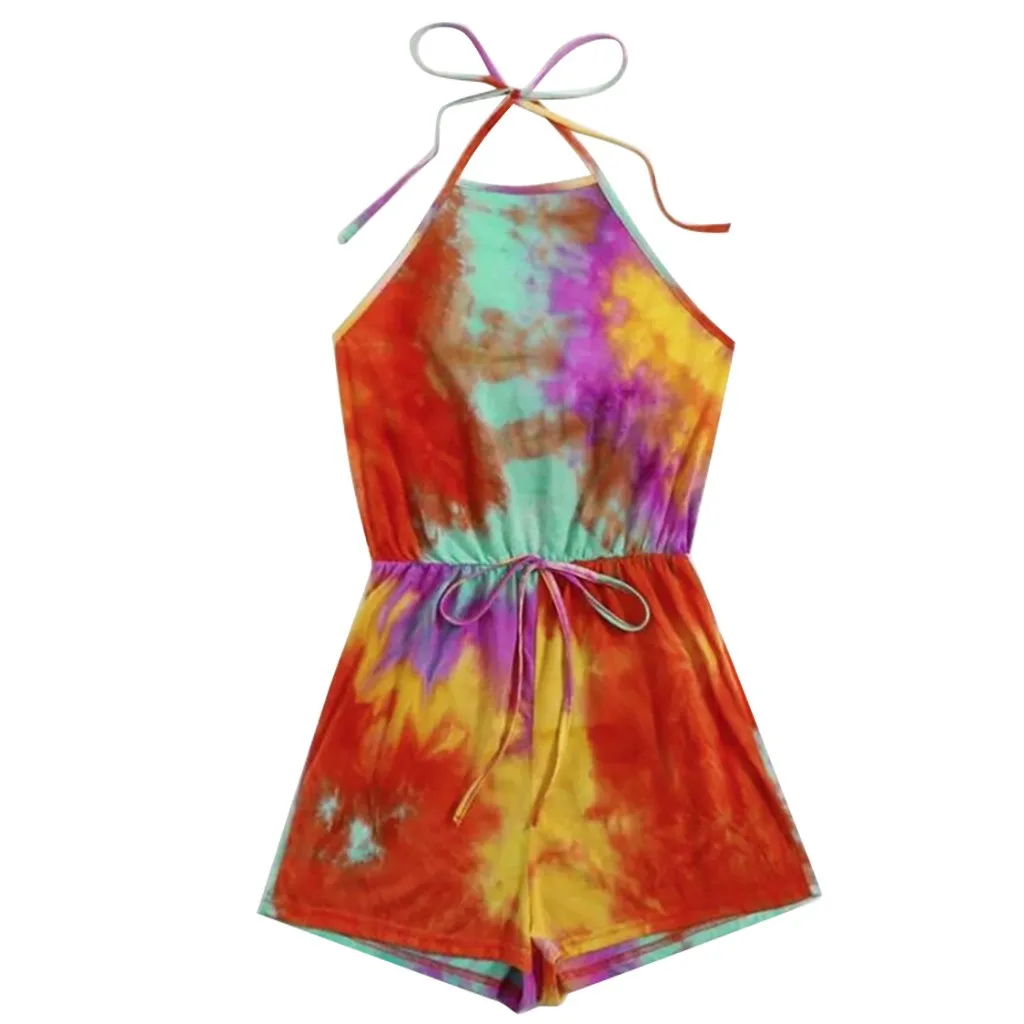 

Kancoold jumpsuit Women Sleeveless Strappy Short Playsuits Tie-dye Cami Belt Romper Streetwear fashion new women jumpsuit 20528
