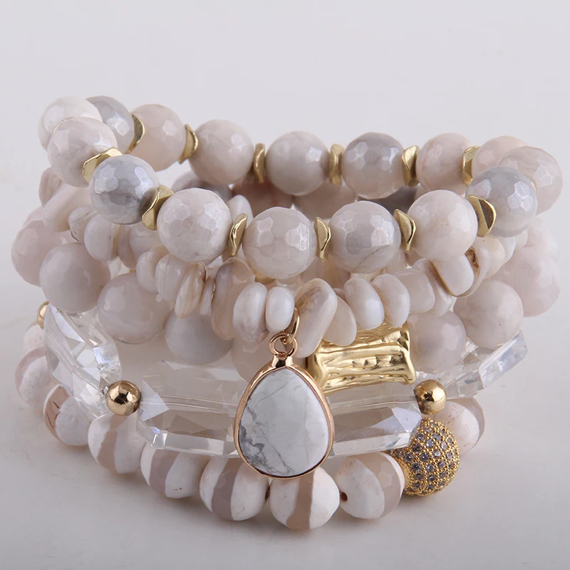 MOODPC модные ювелирные изделия красивый бежевый белый браслет набор натуральный