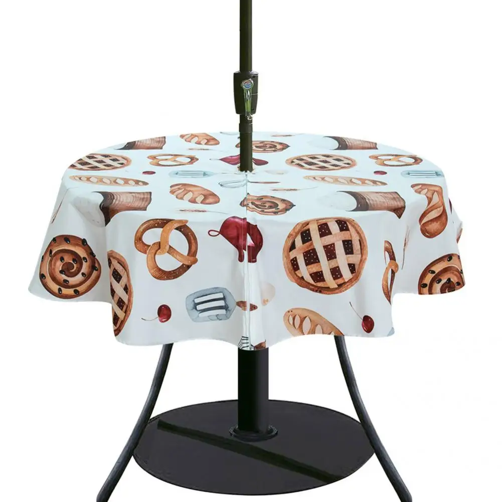 

with Umbrella Hole Eye-catching Round Stripe Flower Pattern Polyester Tablecover Round Tablecloth Convenient for Hotel