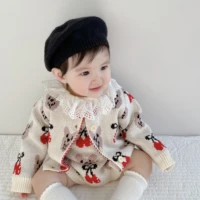 2022 baby suits clothes sweater bear cherry cartoon cotton yarn knitted romper coat two piece suit set winter