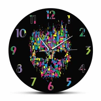colorful melting skull minimalist wall clock rainbow skeleton head punk home decor timepieces mavecave artwork horror wall watch
