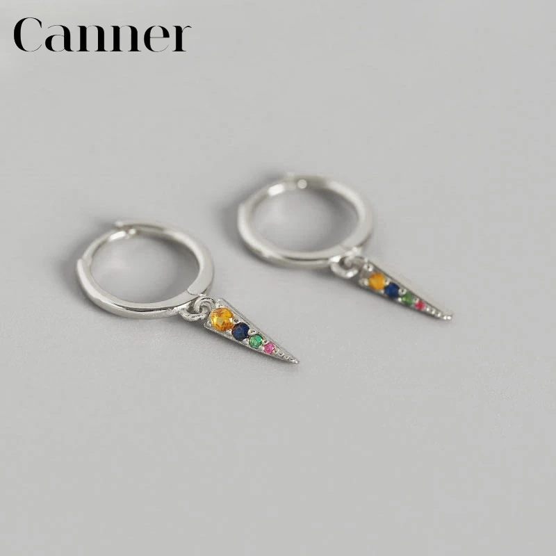 silver Новые серьги-гвоздики из стерлингового серебра 925 пробы с радугой CZ, геометрические треугольные серьги-гвоздики с подвеской для женщин, именной обруч - Окраска металла: silver