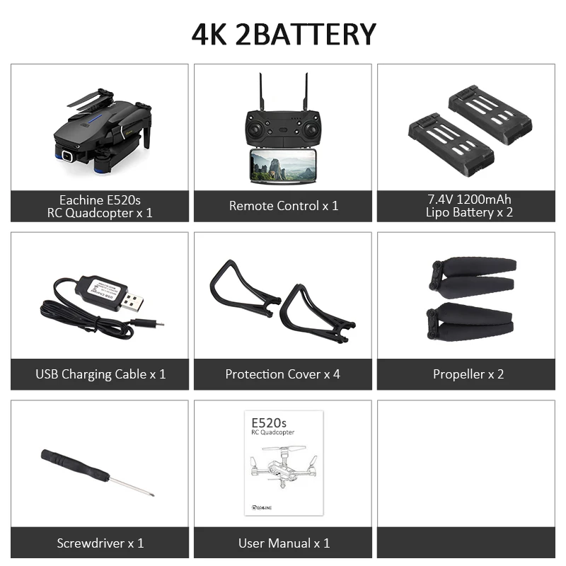 4K 2battery Eachine E520S Quadcopter gps WI-FI 4K с видом от первого лица/1080 P HD Камера Широкий формат gps позиционирования режим Дрон Квадрокоптер с дистанционным управлением - Цвет: 4K 2battery