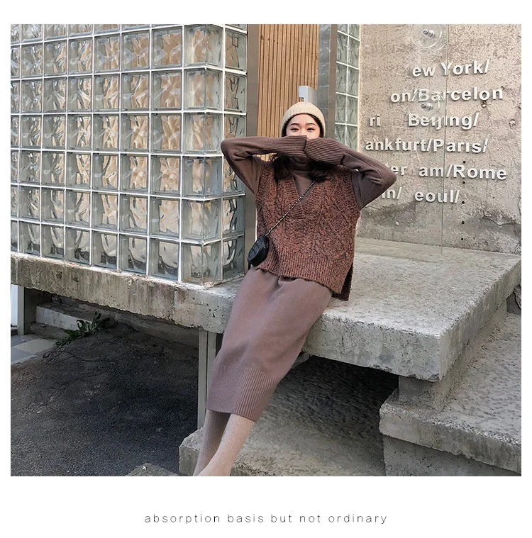 Turtleneck Cashmere Knitted Sweater Dress Women Autumn Spring Noodles Elastic Long Sleeve thick Pullover Winter Dress