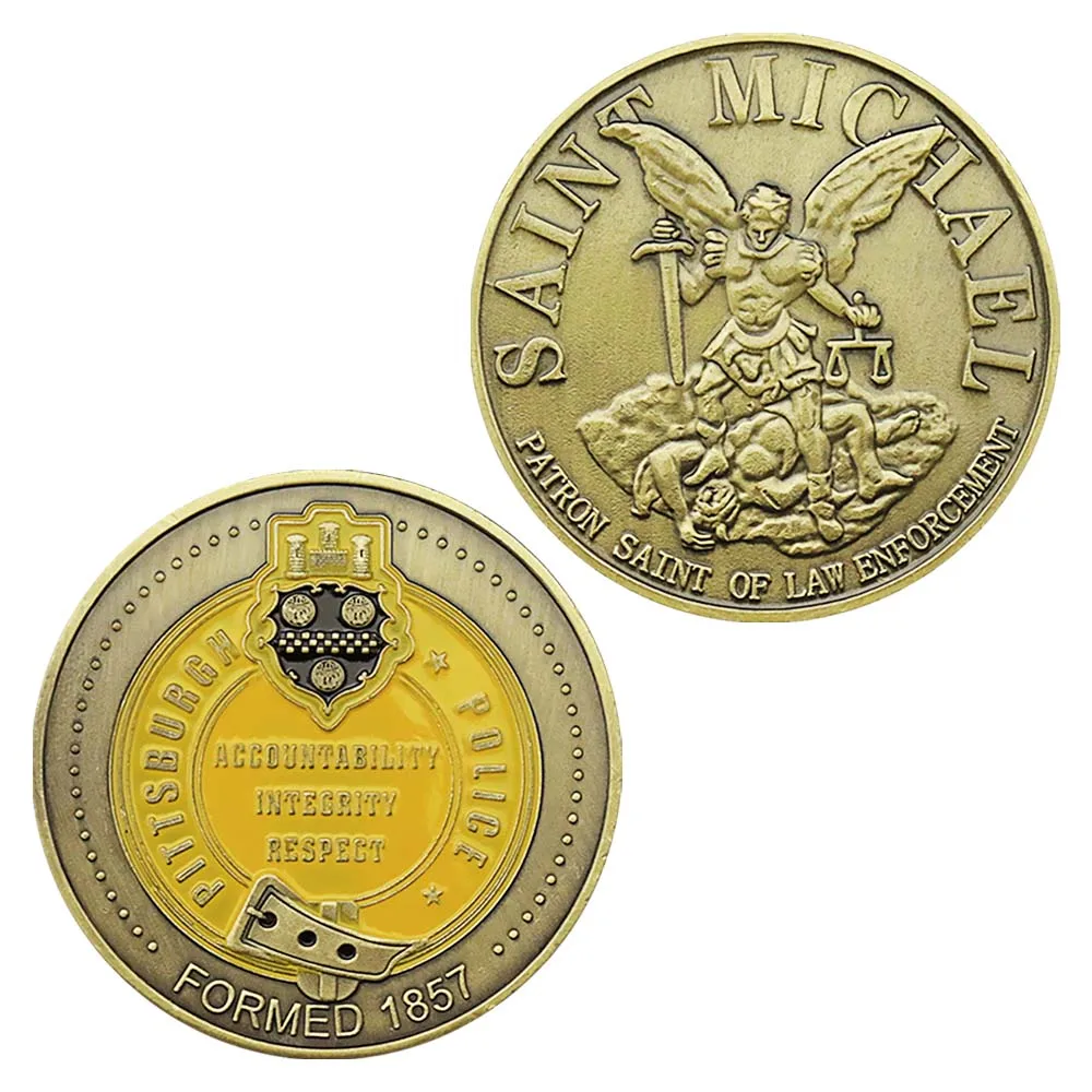 

US Coins Pittsburgh Police Department Souvenirs and Gifts Saint Micheal Copper Plated Challenge Coin Commemorative Coin