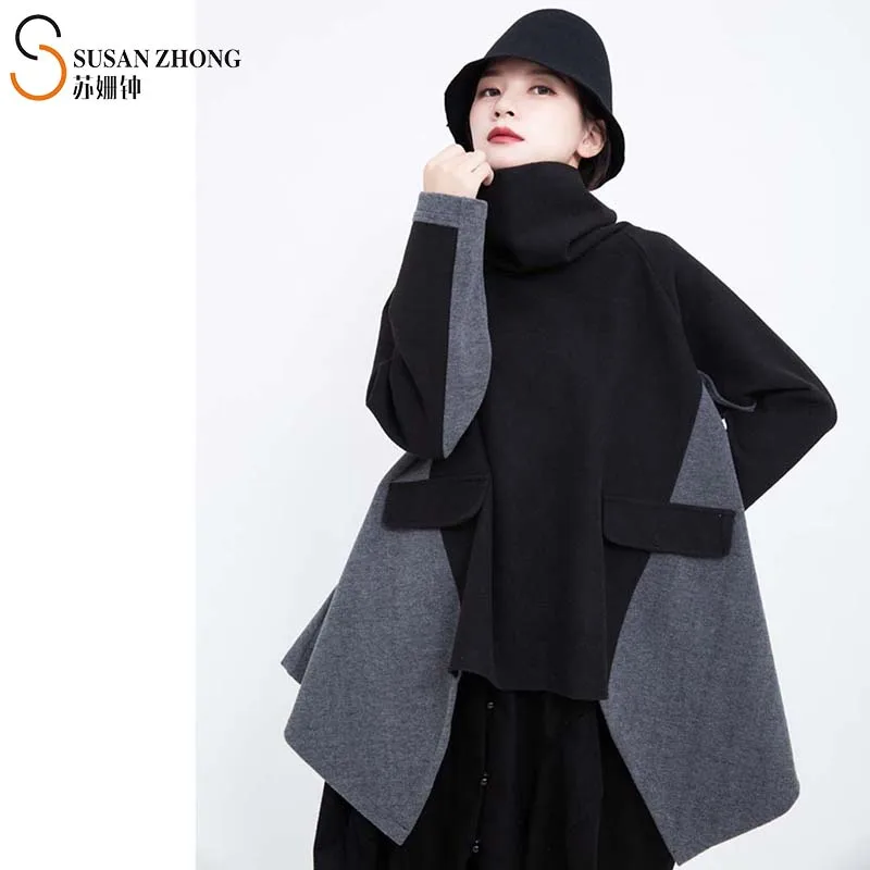 

Women Hoodies Female Sweatshirt Tops Japan Style Designer Fall Spring Oversize A-Line Raglan Sleeve Color Combination Spliced