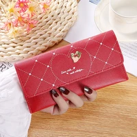 love metal decorative women wallet pu leather purse buckle card holders fashion mobile phone bag large capacity long clutch