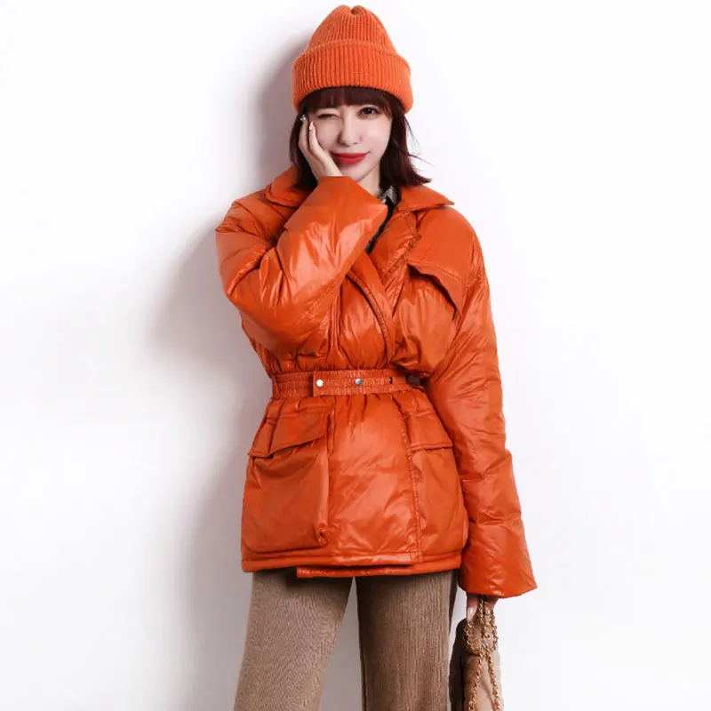 

Куртка Женская приталенная в Корейском стиле, модное пальто средней длины из натурального белого утиного пуха с поясом, парка, DH57, Осень-зим...