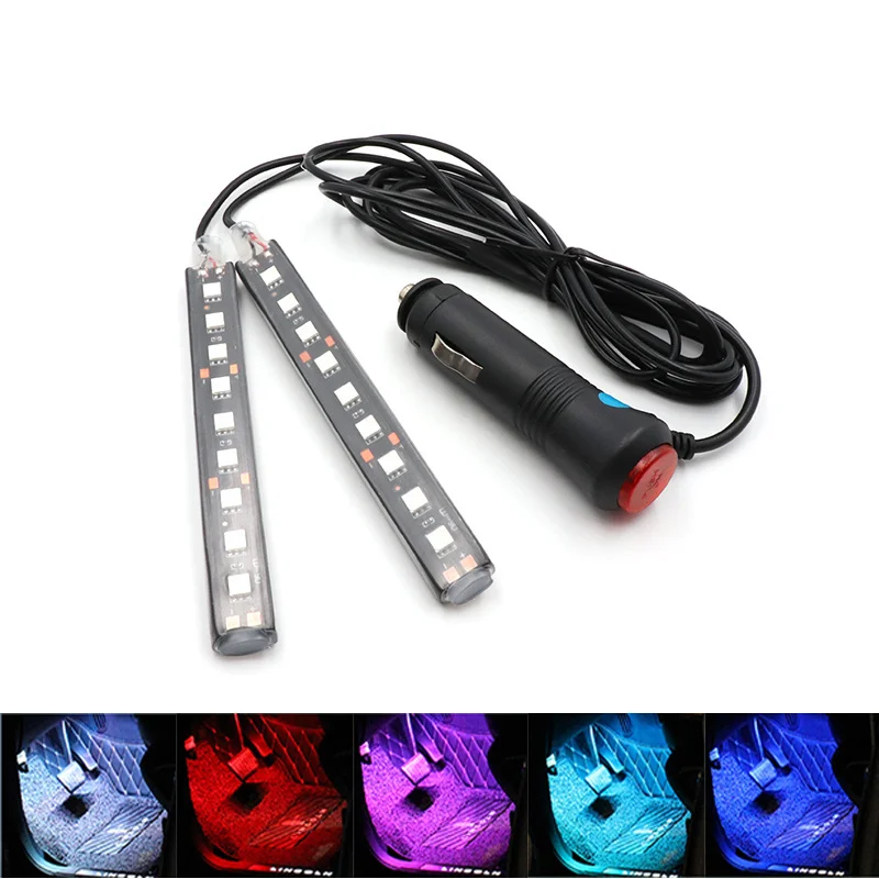 

2x9 Cigarette Lighter LED Car Interior Atmosphere LED Strip Light Dash Floor Foot Cigarette Lighter Adapter Decorative Lamp