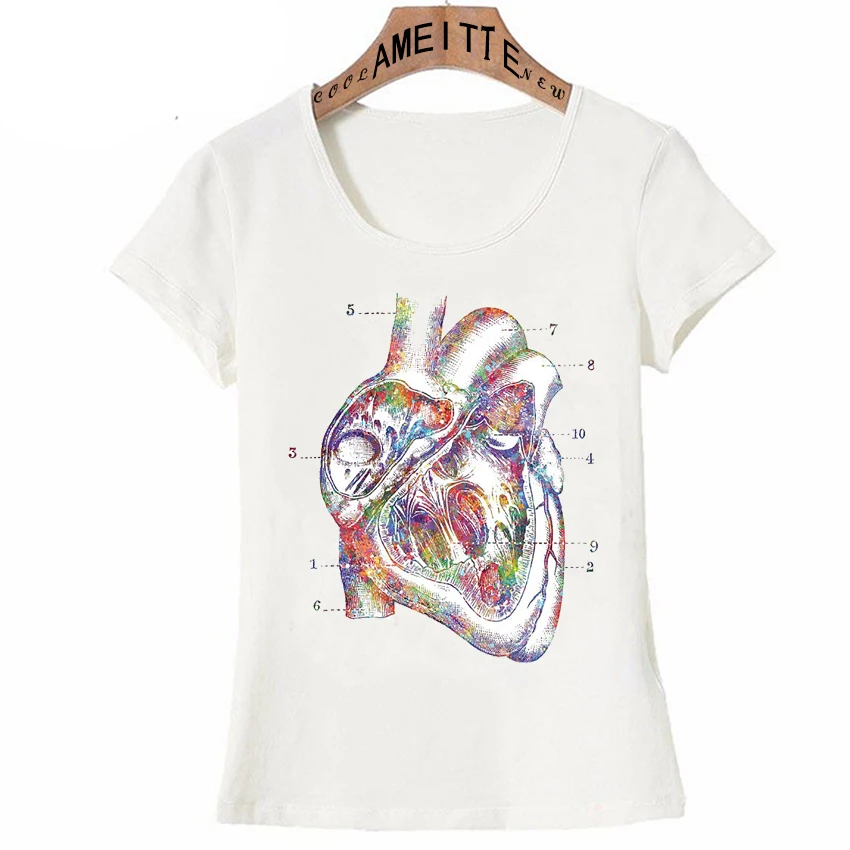 Футболка женская с цветным принтом анатомии Модный повседневный дизайнерский
