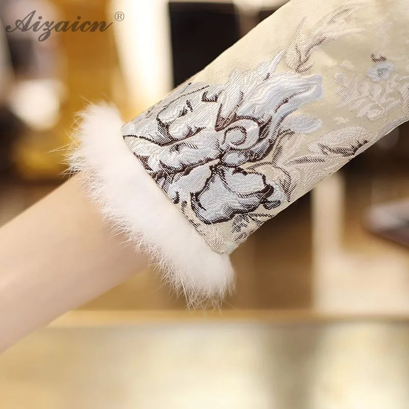 Высококлассное жаккардовое переплетение Cheongsam китайское модное китайское традиционное платье Qi Pao Восточный стиль платья с вышивкой Qipao зима