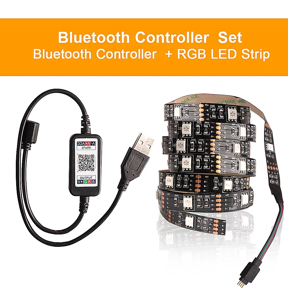 Цветная(RGB) Лента Bluetooth USB Светодиодные ленты ТВ фон Гибкая неоновая лента Тира светодиодные лампы 5V 0,5 м SMD 5050 RF контроллер светодиодный RGB полосы светильник