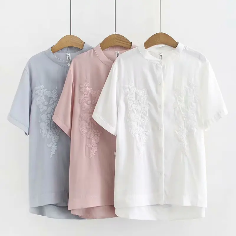Плюс размер vrouwen Korte Mouw блузка петух Knop повседневные топы Wit Blauw Blusas - купить по