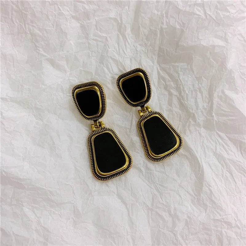 SRCOI эмалированные трапециевидные черные металлические длинные висячие серьги 2020