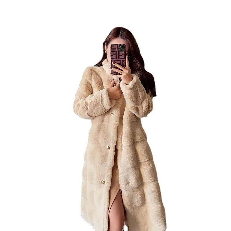 Mid-length Fur Coat Women Stand Collar Solid Loose Soft Fur Coats Ladies 2022 Winter Elegant Warm Fur Jacket Female CX2538