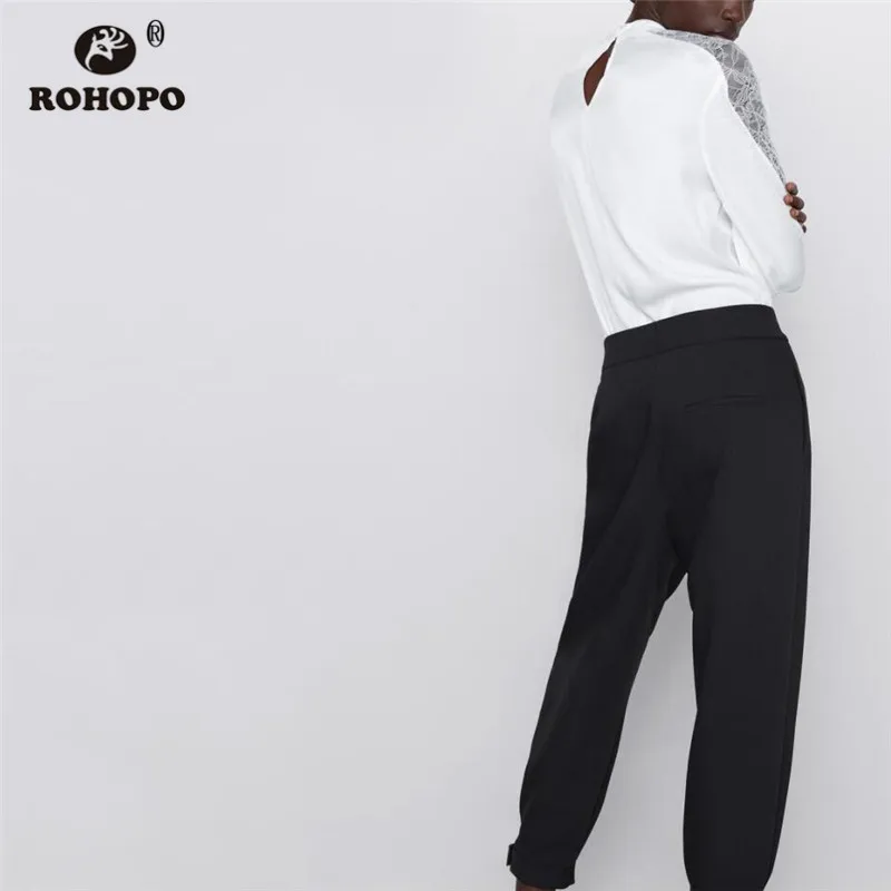 ROHOPO Embroidery Tulle Long Sleeve White Blouse Round Collar Back Buttons Closure Pullover Patchaork Tops Blusa shirt #220 |