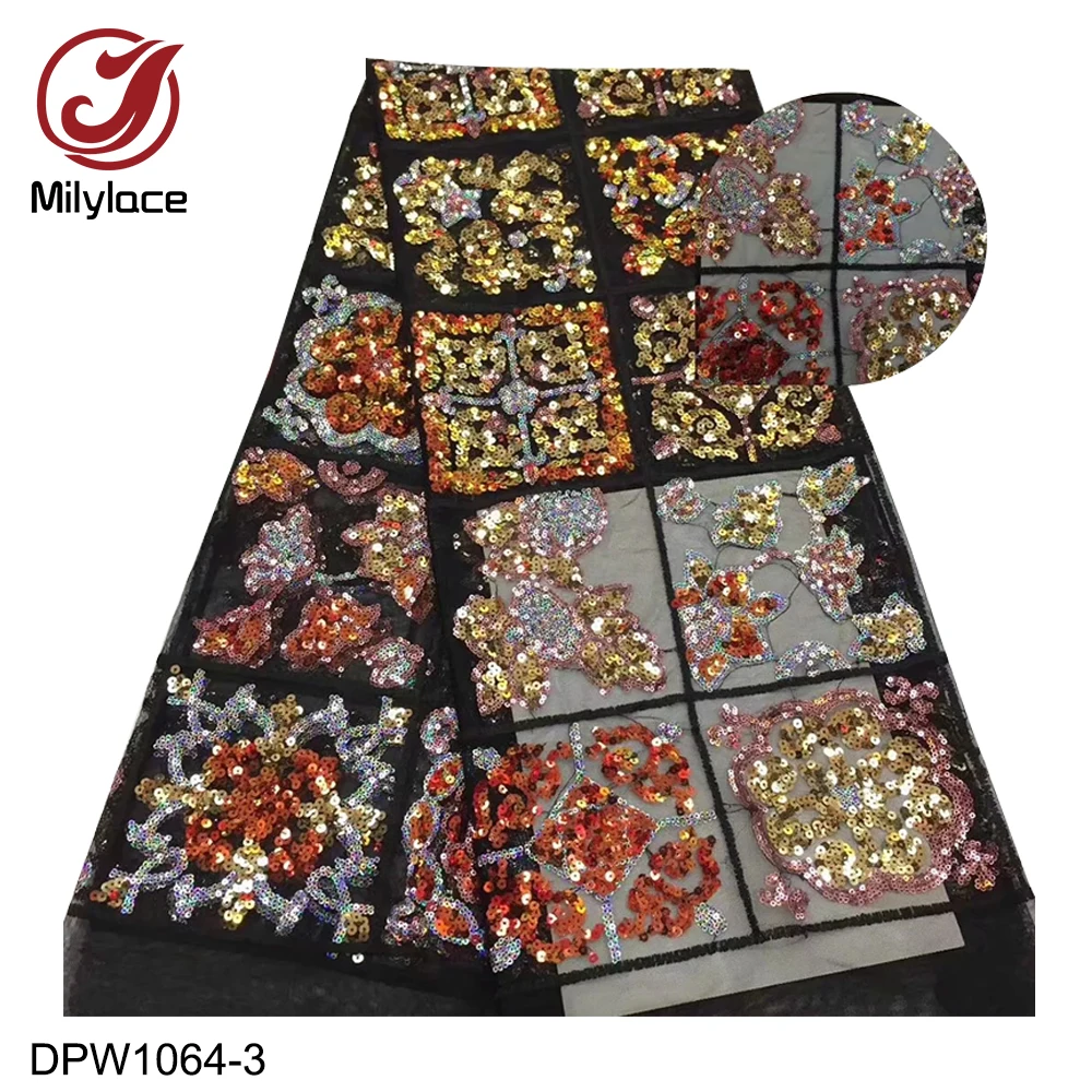 

Milylace lovely sequins lace fabric high quality mixed-color sequins African lace fabric tulle lace for party dresses DPW1064