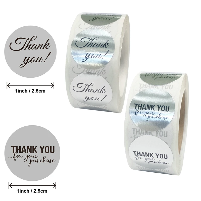 

500x 1 Inch Round Paper Silver Foil Thank You for Your Purchase Stickers Parcel Seal Labels Baking Package Christmas Decoration