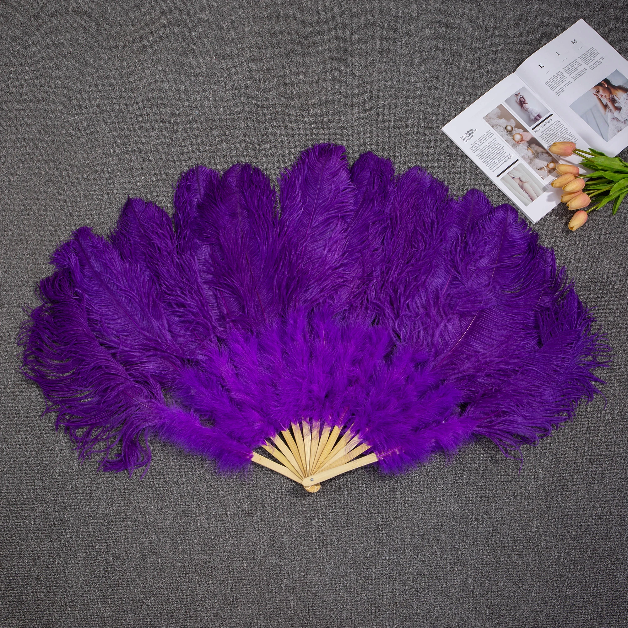 

Dyed Grape purple Natural Ostrich Marabou Feather Fan Wedding Party Stage Hand held stage fan 1pcs/lot High quality free ship