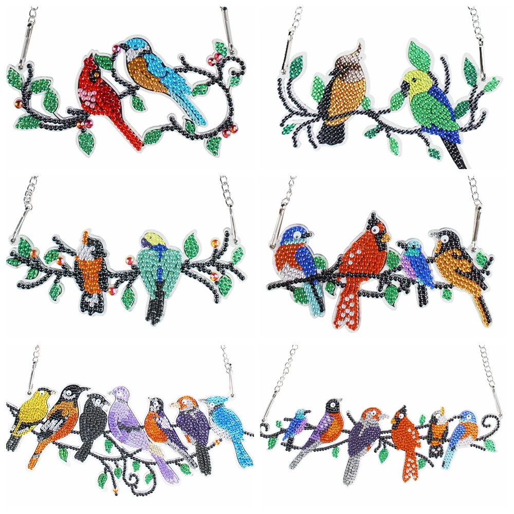 

DIY Special Shaped Drill Diamond Painting Muitcolor Birds Hanging Ornaments Home Window Pendant For Home Wall Door Decoration