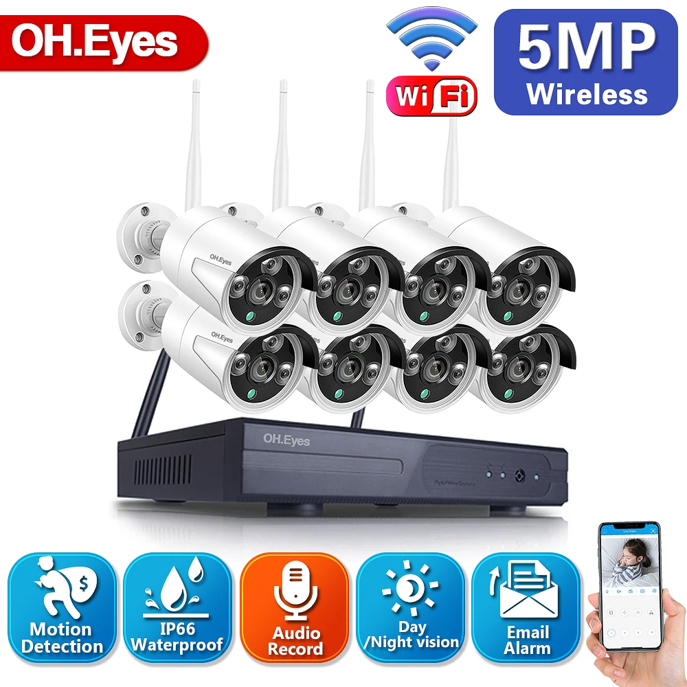 

5.0MP Wifi Video Surveillance Kits 8CH Wireless CCTV System Outdoor Night Vision Security Waterproof IP Camera WIFI Set 8Channel