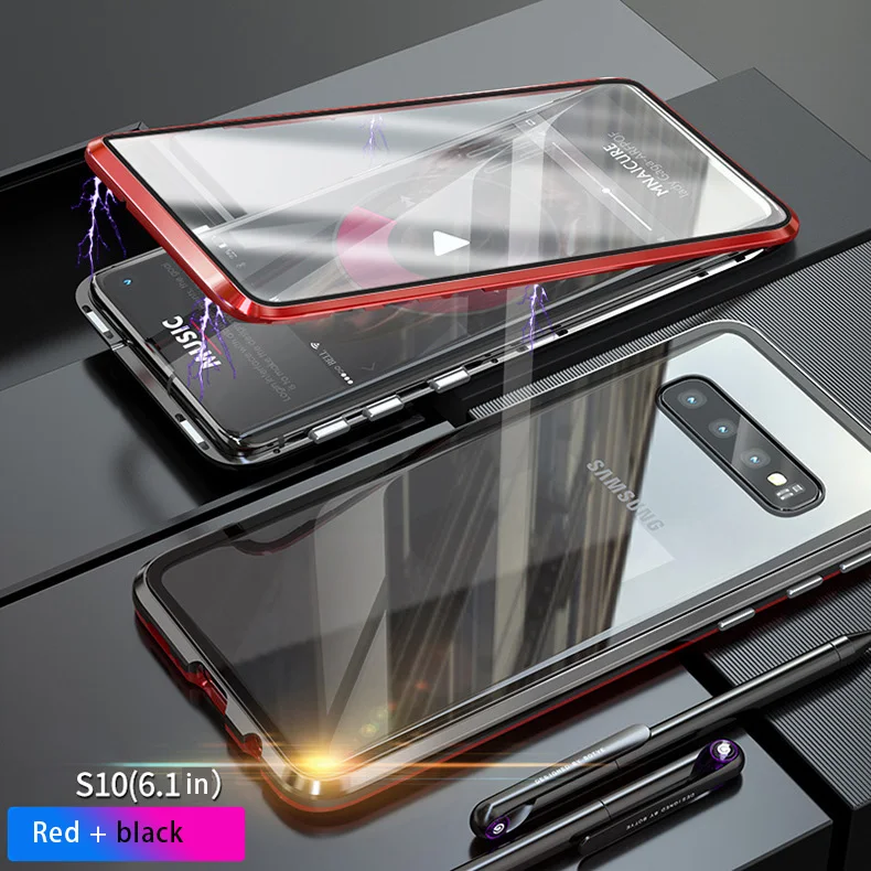 Закаленное двустороннее стекло чехол для телефона samsung Note 8 S7edge S8 S8P S9 S9P Note9 металлическая рамка Магнитный чехол для телефона