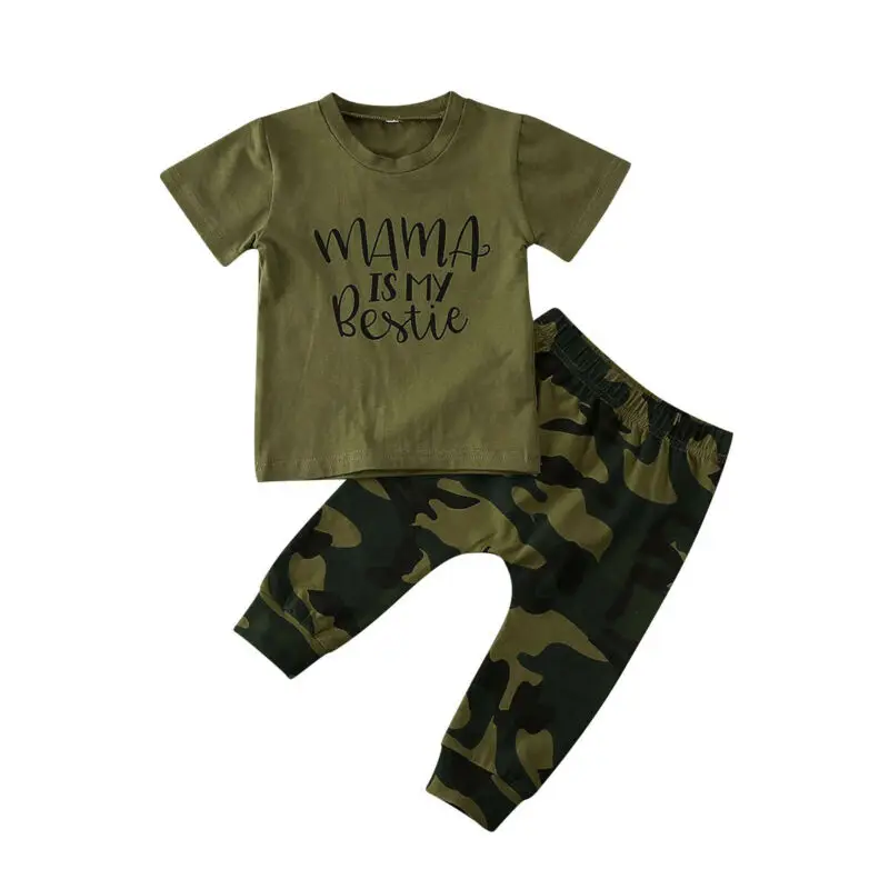 

0-3Y Newborn Toddler Infant Kids Baby Boy Clothes Sets Letter T-shirt Tops+Camo Pants Outfits Summer Set