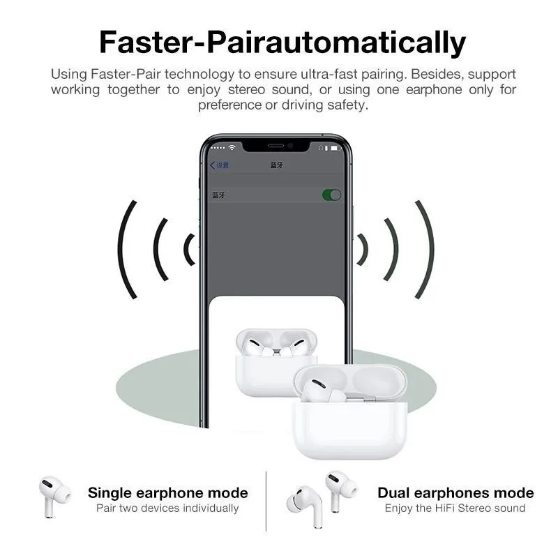 

airpoddings pro 3 Bluetooth Earphone Wireless Headphones HiFi Music Earbuds Sports Gaming Headset For IOS Android Phone