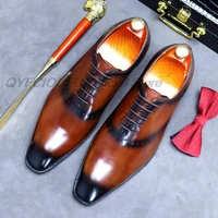 luxury genuine leather oxford shoes men elegant office pointed toe high quality black brown lace up mens business dress shoes