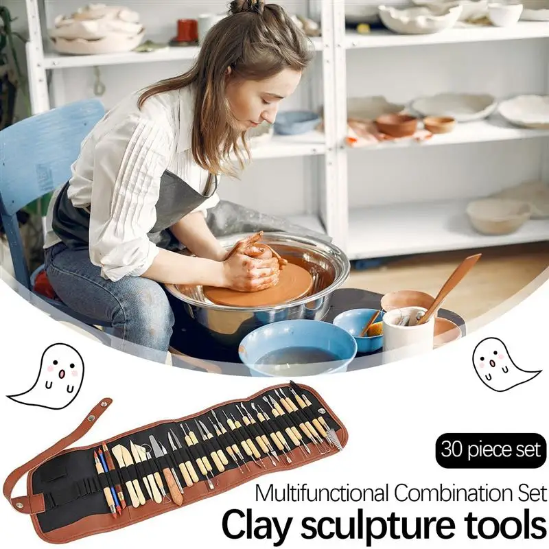 

30pcs clay carving tools wooden pottery carving set painting clay model embossed nail art DIY cake decoration