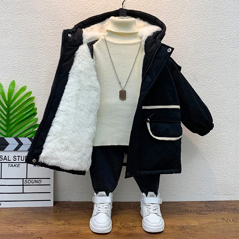 Зимние куртки с капюшоном для мальчиков 2-10 лет Тренч теплые парки пальто средней