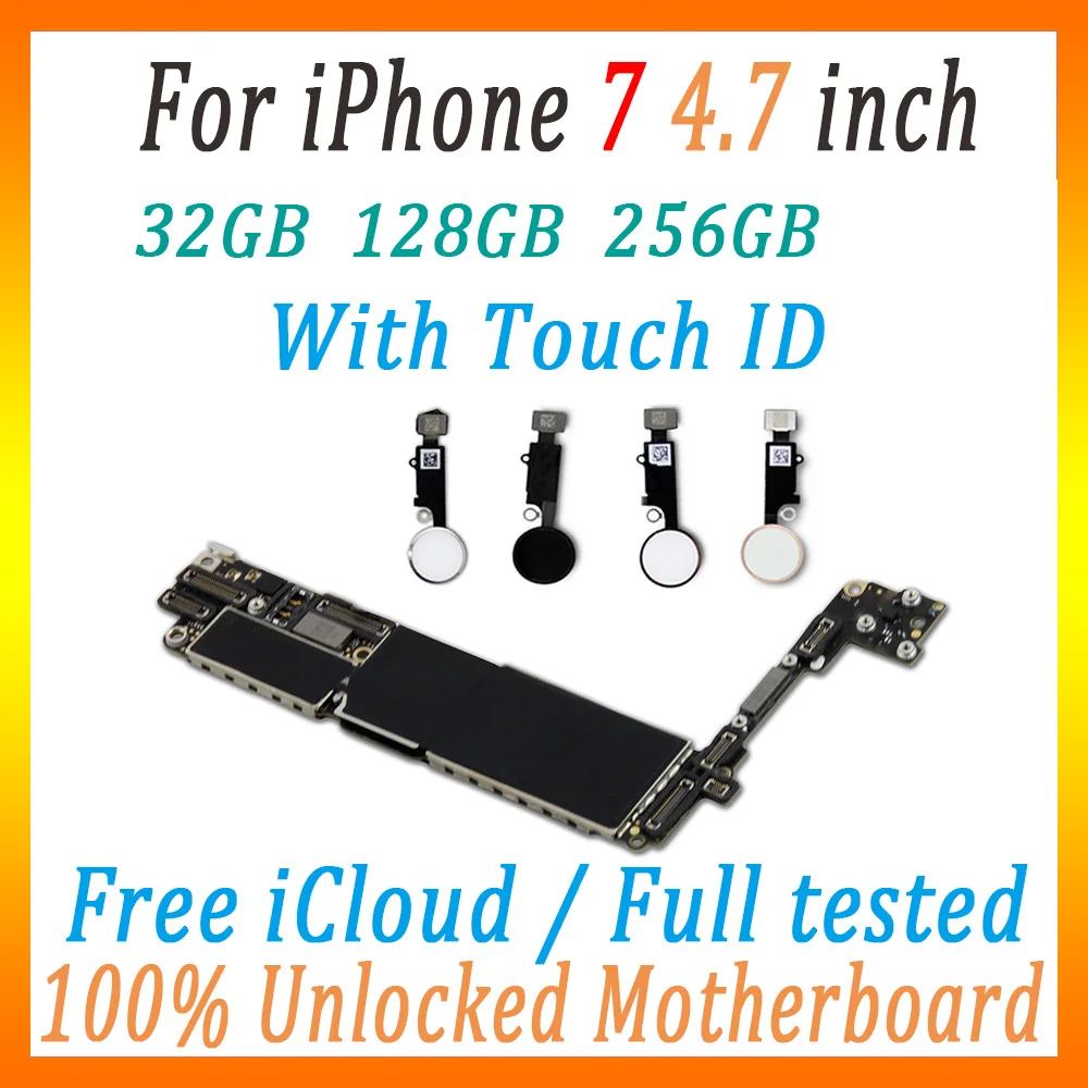Оригинальная разблокированная материнская плата для iPhone 7 материнская плата, бесплатный iCloud для iPhone 7g с/без сканера отпечатков пальцев материнская плата все испытания Мб