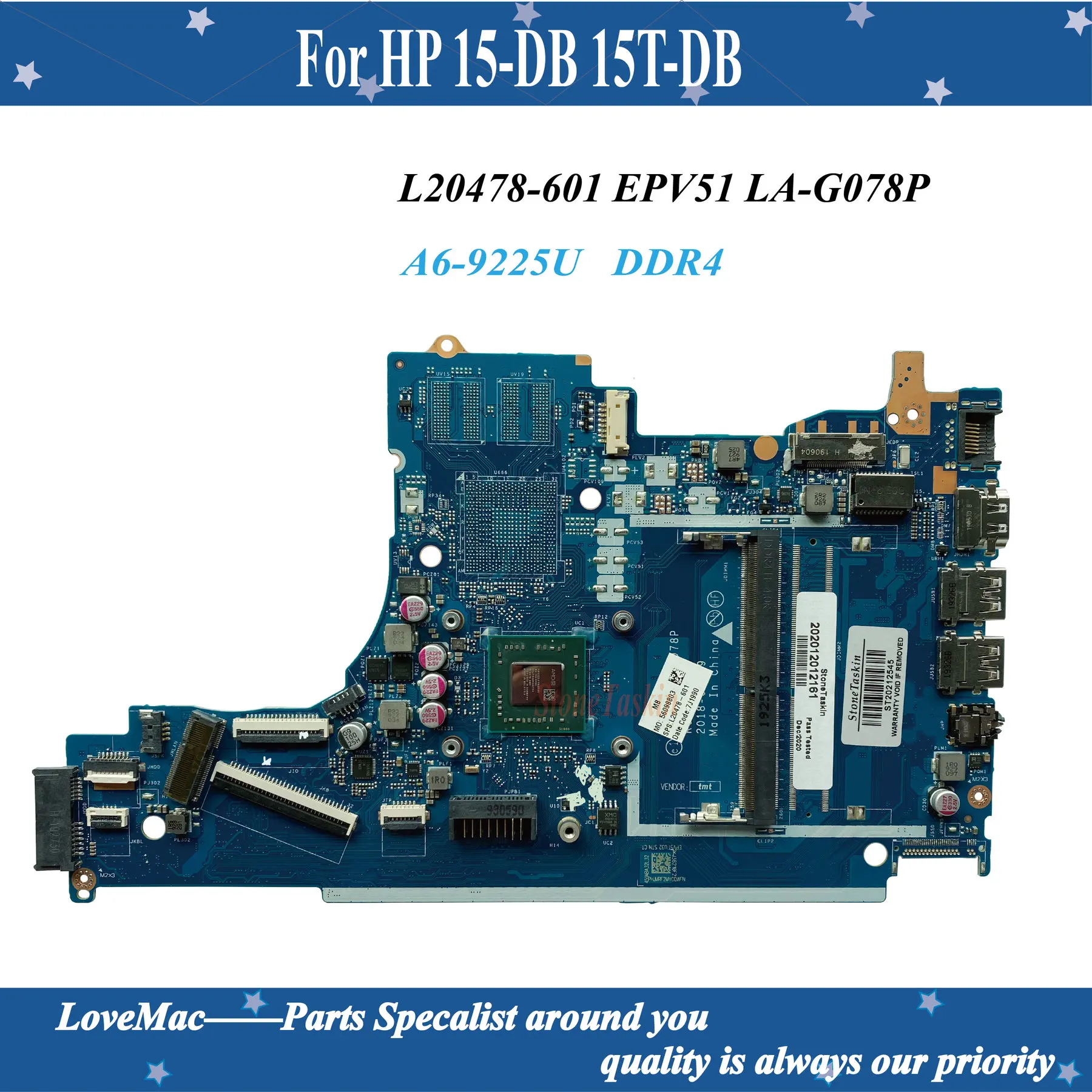   / L20478-601    HP 15-DB 15T-DB     EPV51 LA-G078P : A6-9225U DDR4 100% 