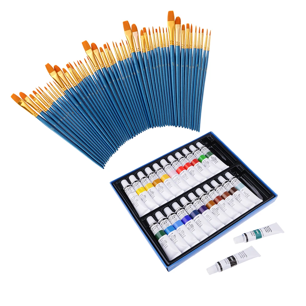 

74pcs Art Painting Tool Kit - Artist Paint Set with Paints Brushes (50pcs)-Tube Acrylic Paint (20pcs)