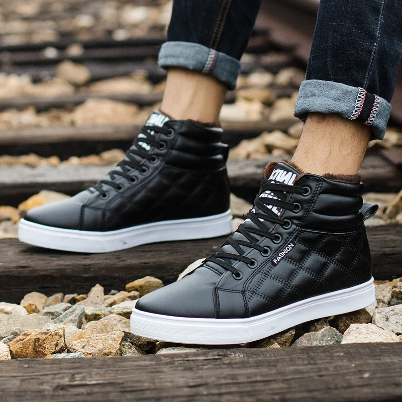 

2019 Fashion leather Ankle Men Boots snow Shoes fur plush classic Winter Warm Male Casual Boot Sneakers Footwear