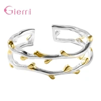 925 sterling silver jewelry fresh sweet branch leaf temperament personality fashion female trendy resizable opening rings