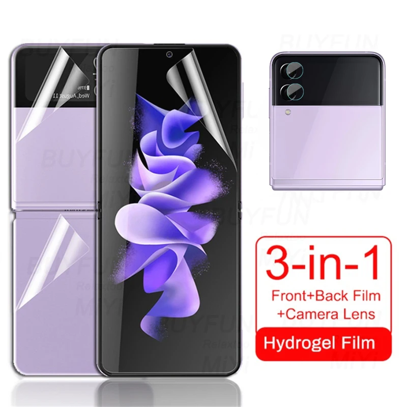 

Гидрогелевая пленка 1 в 3 для samsung galaxy z flip 3, защитные пленки для переднего экрана задней панели, не стеклянная пленка для объектива камеры ...