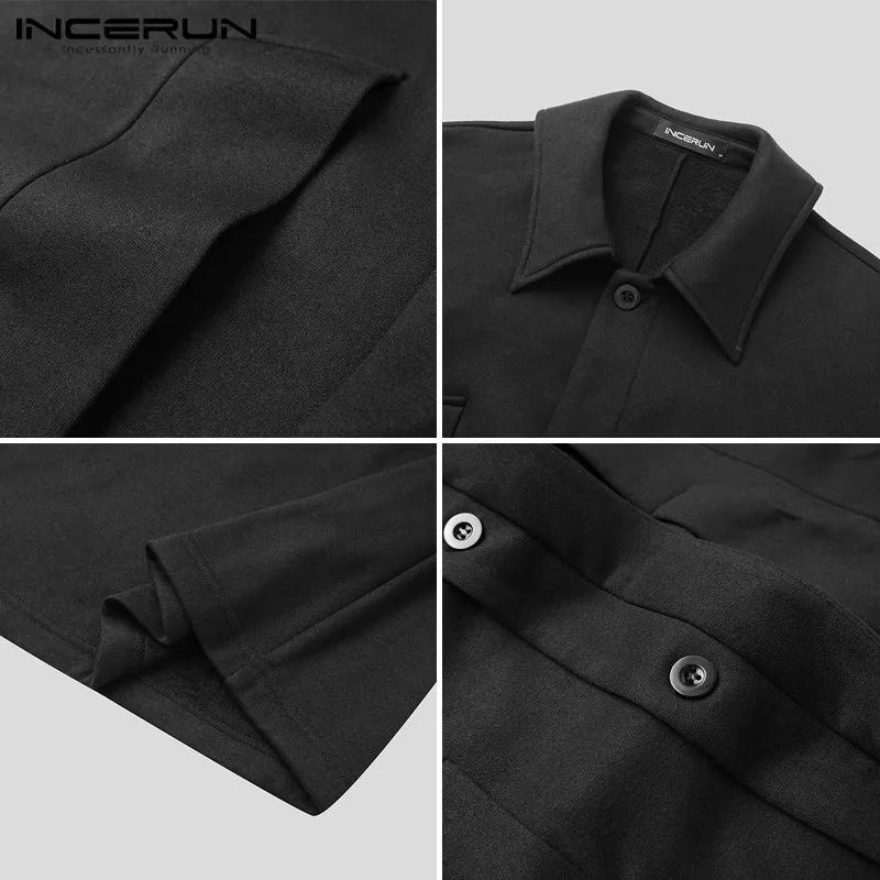 

Single Breasted Winter Poncho INCERUN Men Solid Color Turn Down Collar Capes Cloak Man Loose Pockets Long Outwear Streetwear 5XL