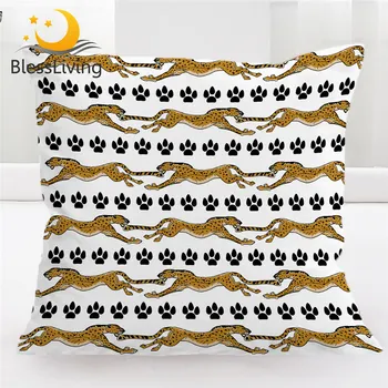 BlessLiving Leopard Pattern Cushion Cover Brown Pillowcase Animal Sofa Bedroom Pillow Case Black Paw Print Kussenhoes 45×45cm 1