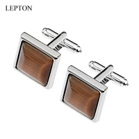 lepton brown cat eye stone cufflinks for mens shirt cuffs cufflink square fashion women cuff links relojes gemelos best gift