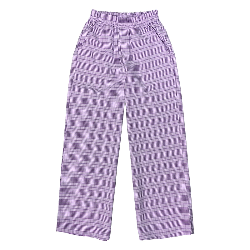 

Spring Autumn Japanese INS Casual Girl Sweet Purple Grid Straight Pants Women High Waist Vintage Trousers