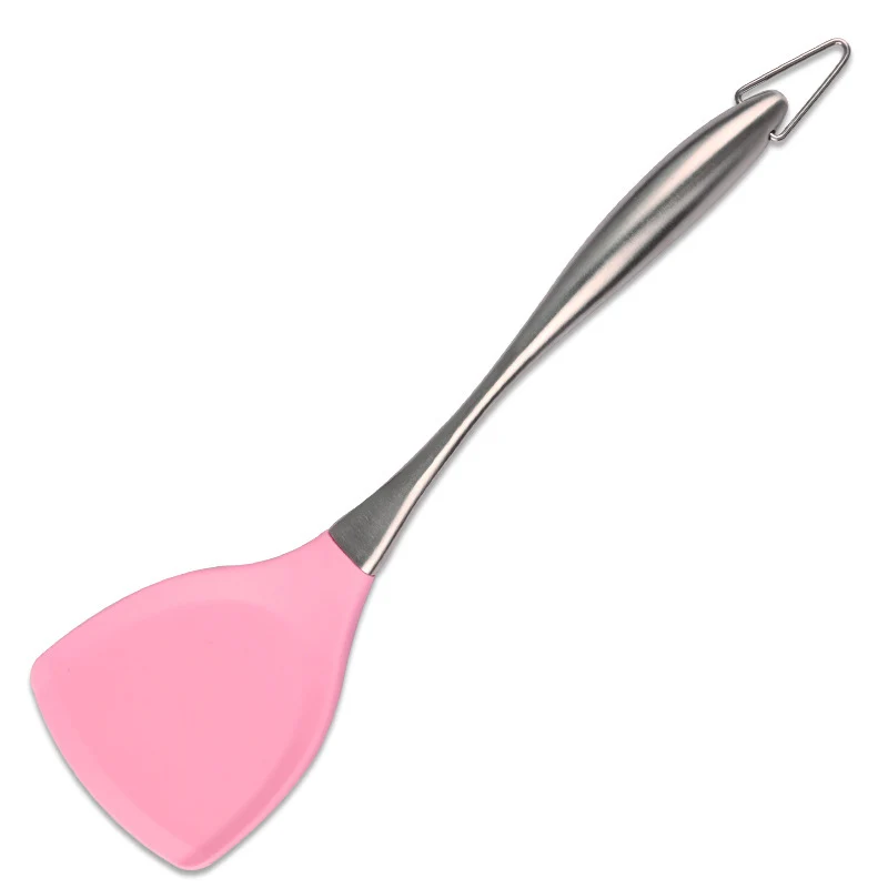 Pink Spatula Антипригарная кухонная утварь термостойкие Инструменты для выпечки пищевого силикона кухонные изделия с ручкой из нержавеющей стали - Цвет: Pink Spatula