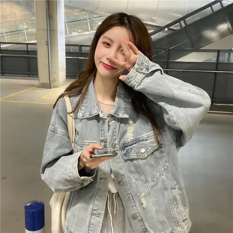 Осенние винтажные рваные джинсовые куртки большого размера 2020 уличная одежда с