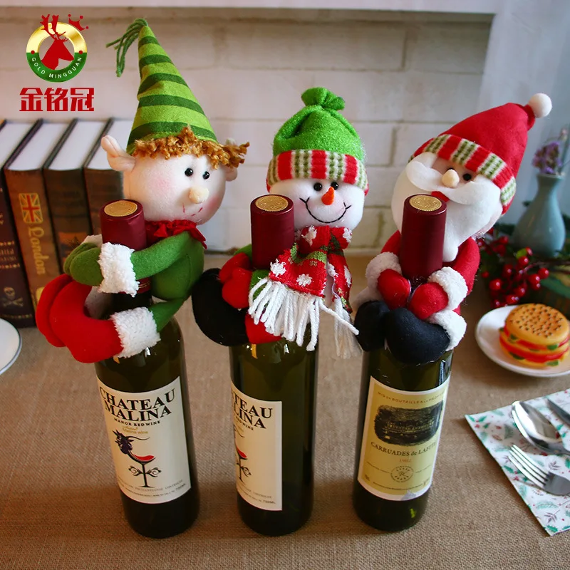

Christmas decorations Santa Claus Snowman holding red wine set champagne bottle set bar restaurant decoration