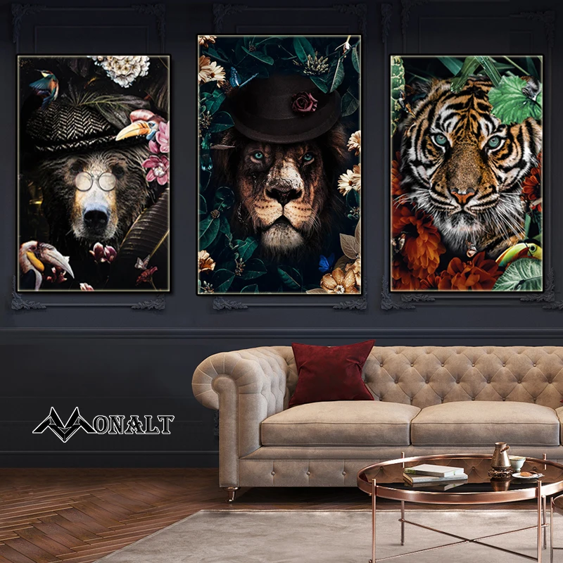 Холст для живописи HD Тигр Слон плакат со львом Абстрактная живопись животных