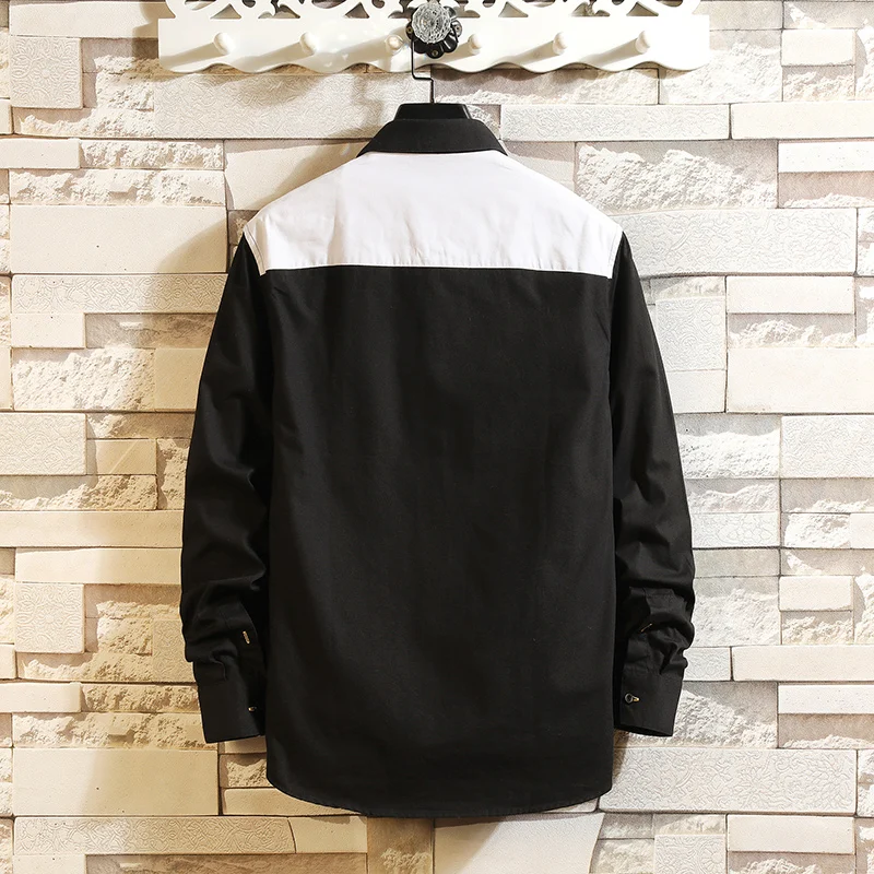 Рубашка мужская хлопковая с длинным рукавом черно-белая | Мужская одежда