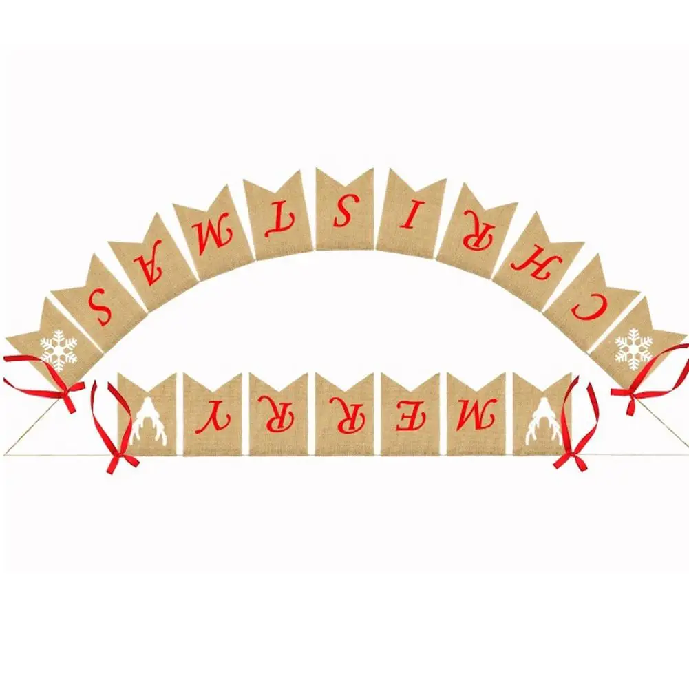 Декоративный баннер Снежинка Олень бант ленты Рождественские гирлянды холщовые